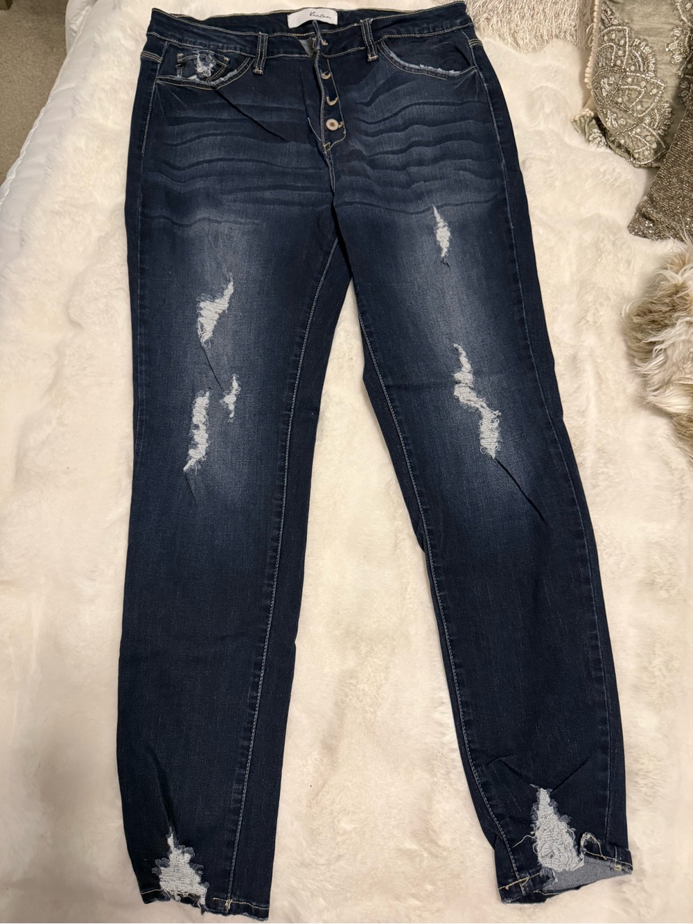 KanCan Distressed Dark Wash Women’s Jeans - Dark Blue